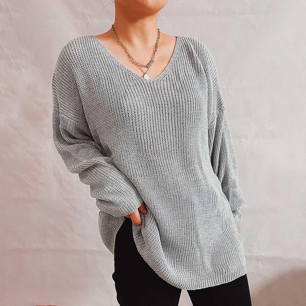 Oversized Sweater for Women Casual V Neck Long Sleeve